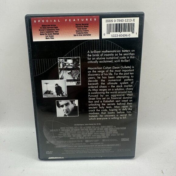 Pi Faith in Chaos DVD Movie Film Darren Aronofsky Rated R NTSC Artisan Widscreen - Picture 2 of 4